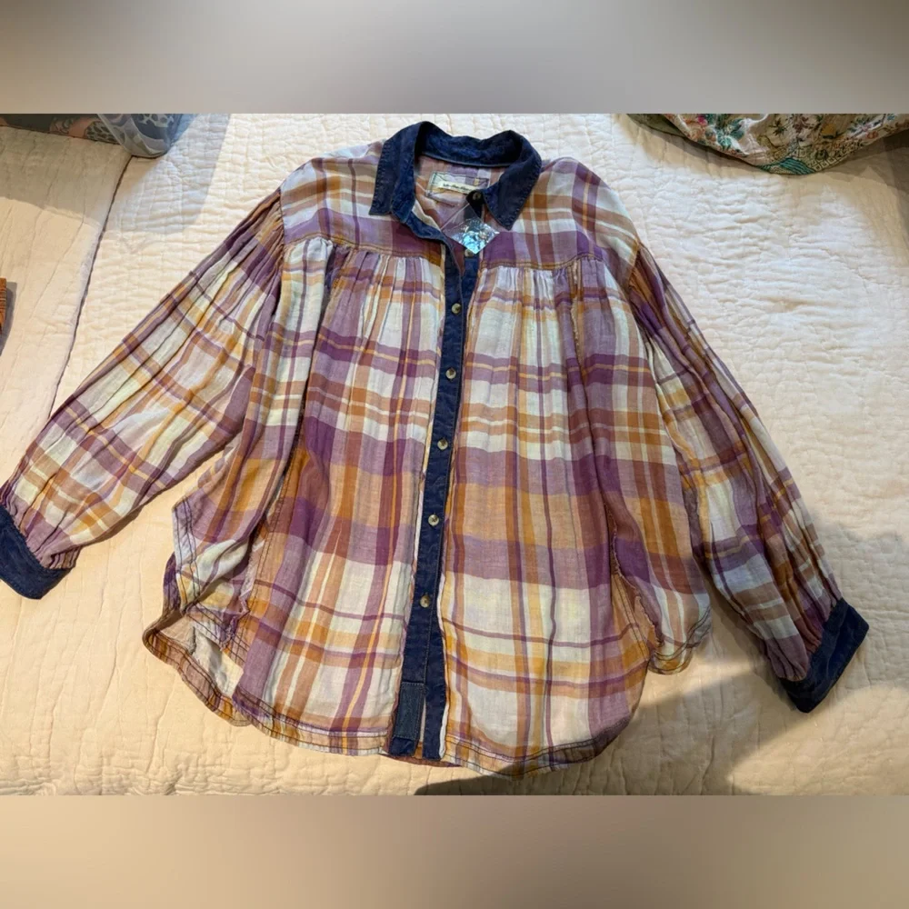 We the Free Free People Olivia Button Front Women’s Blouse Top Large NWT